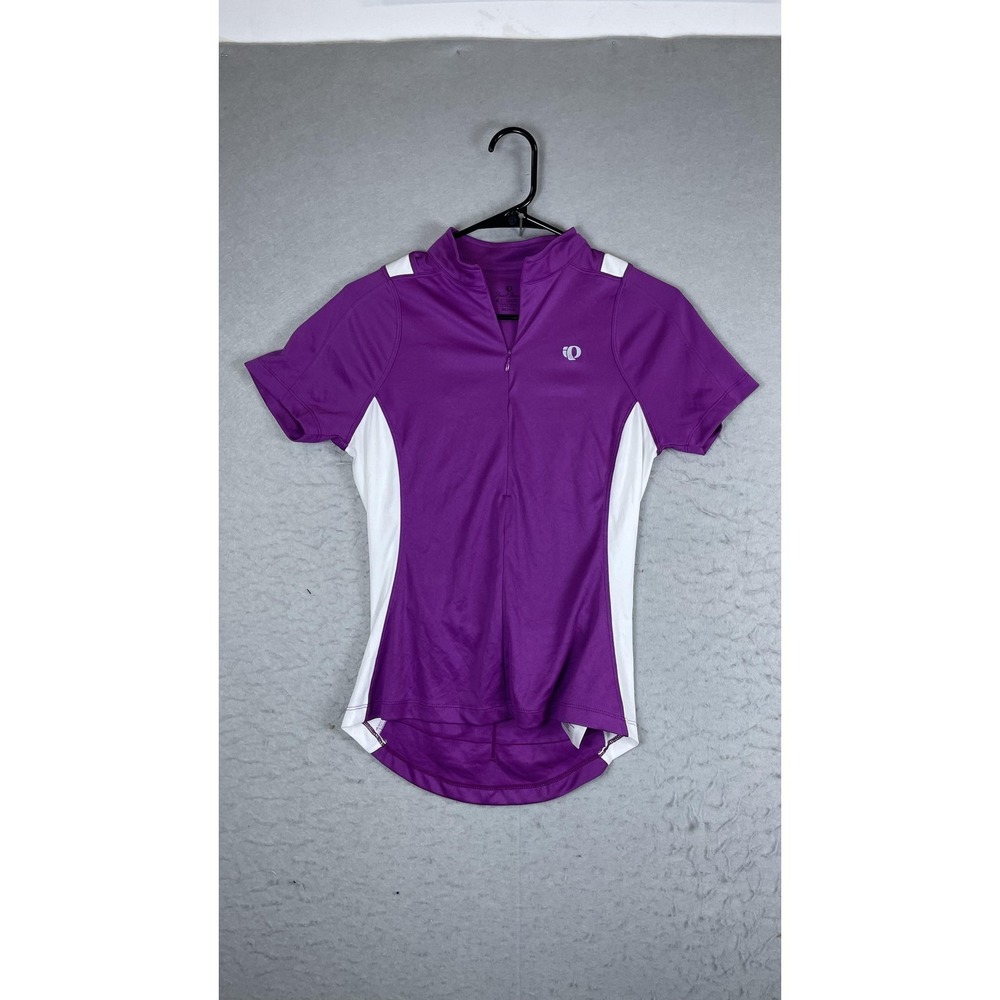 Pearl Izumi Cycling Jersey Womens Medium Purple White 1/4 Zip Short Sleeve Bike